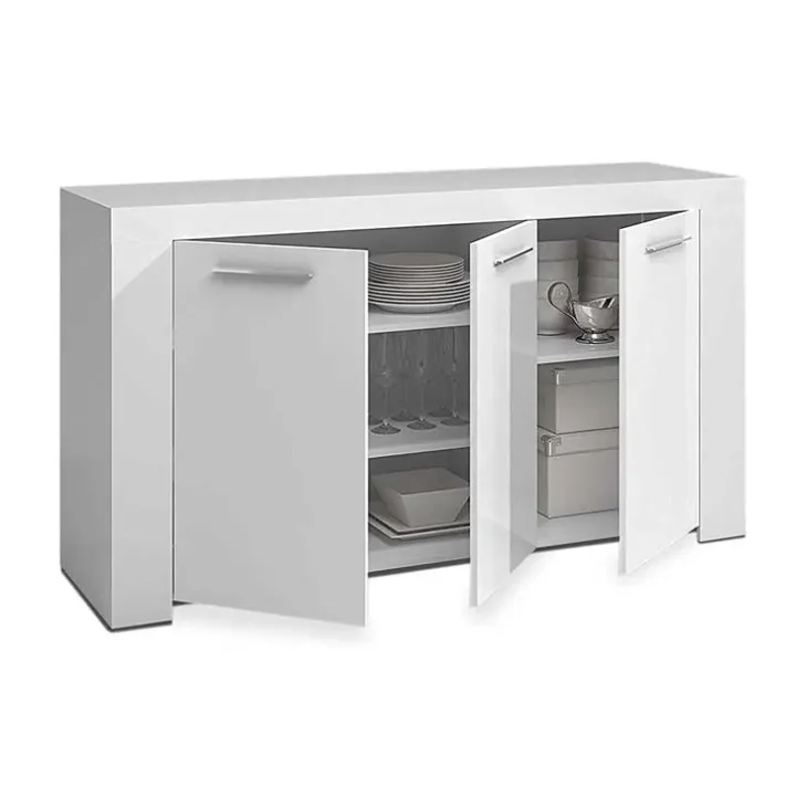 Credenza 144x80h cm 3 ante moderna soggiorno bianco opaco Creta