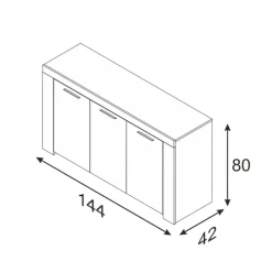 Credenza 144x80h cm 3 ante moderna soggiorno bianco opaco Creta