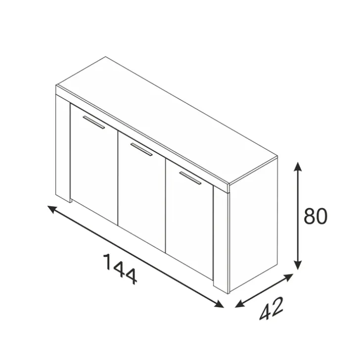 Credenza 144x80h cm 3 ante moderna soggiorno bianco opaco Creta