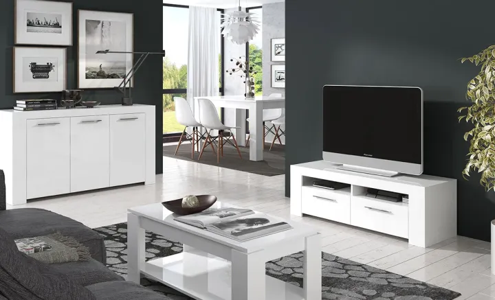 Credenza 144x80h cm 3 ante moderna soggiorno bianco opaco Creta