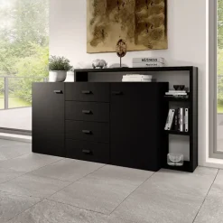 Credenza 180x97h cm 2 ante soggiorno nero opaco Megan Gihome®
