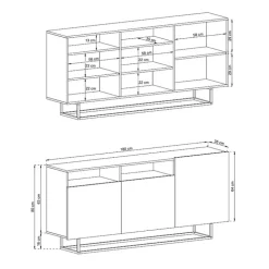 Credenza 180x80h cm 3 ante 2 vani moderna antracite nero Erice Gihome®