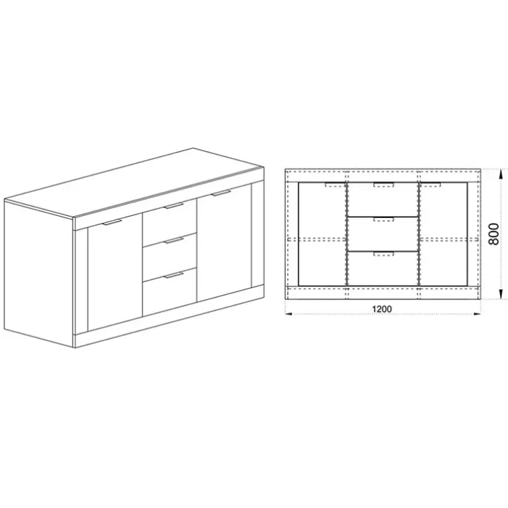 Credenza 120x80h cm 3 cassetti 2 ante bianco lucido Chanel Gihome®
