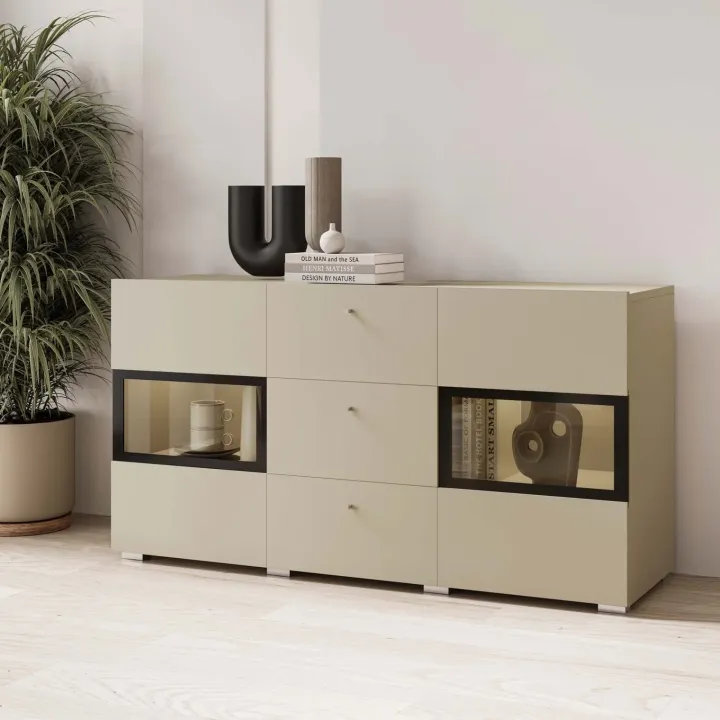 Credenza 132x70h cm 3 cassetti 2 ante beige cashmere Emotion Gihome®