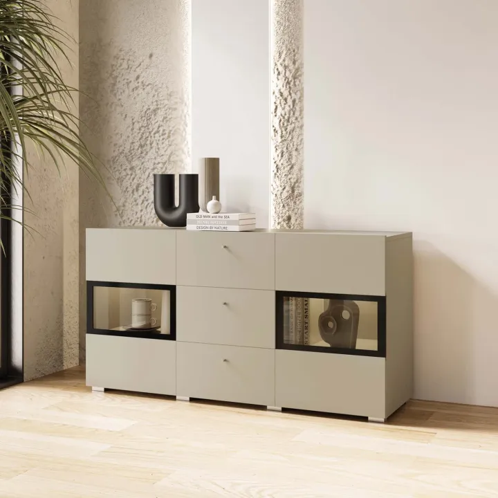 Credenza 132x70h cm 3 cassetti 2 ante beige cashmere Emotion Gihome®