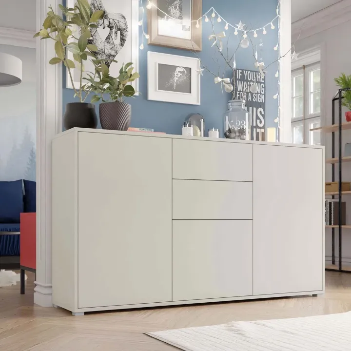 Credenza 141x93h cm 2 cassetti 3 ante moderna beige cashmere Eindhoven