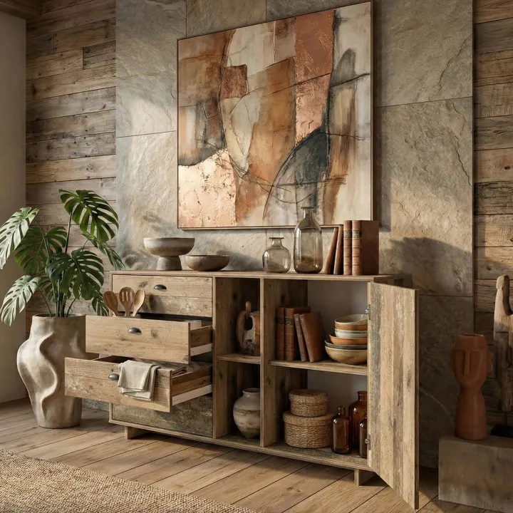 Credenza 120x85h cm con cassetti moderna legno vecchio antico West Gihome®