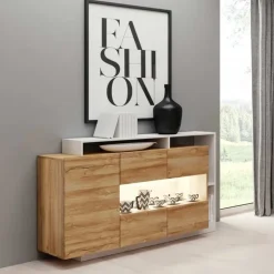 Credenza 155x94h cm con vetro moderna rovere bianco Blob