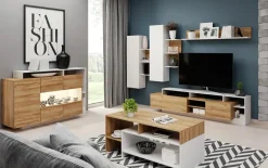 Credenza 155x94h cm con vetro moderna rovere bianco Blob