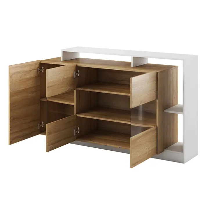 Credenza 155x94h cm con vetro moderna rovere bianco Blob