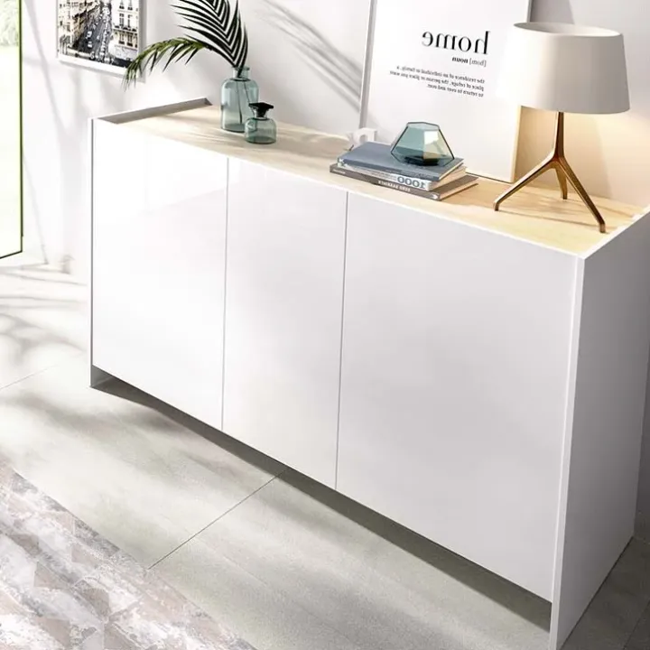 Credenza 138x75h cm moderna soggiorno bianco opaco rovere Norton