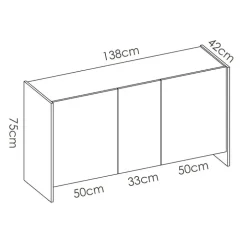 Credenza 138x75h cm moderna soggiorno bianco opaco rovere Norton