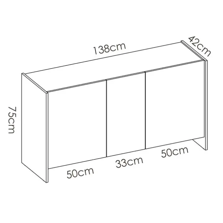 Credenza 138x75h cm moderna soggiorno bianco opaco rovere Norton