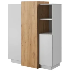 Credenza 110x134h cm soggiorno 3 ante bianco opaco quercia James