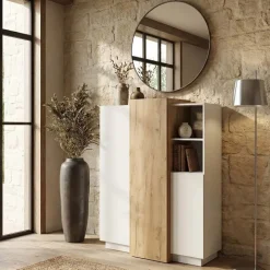 Credenza 110x134h cm soggiorno 3 ante bianco opaco quercia James