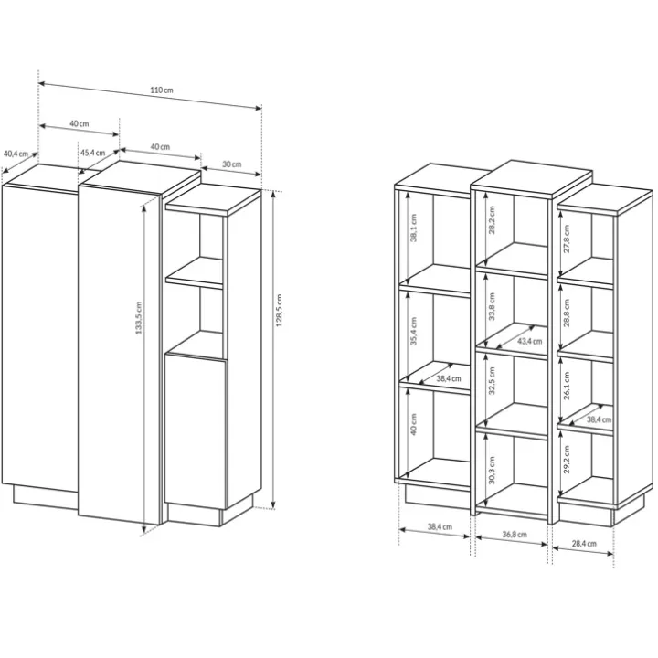 Credenza 110x134h cm soggiorno 3 ante bianco opaco quercia James