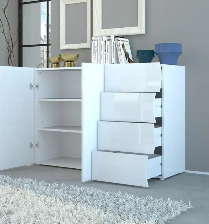 Credenza 130x81h cm soggiorno moderna bianco lucido Sea Gihome®