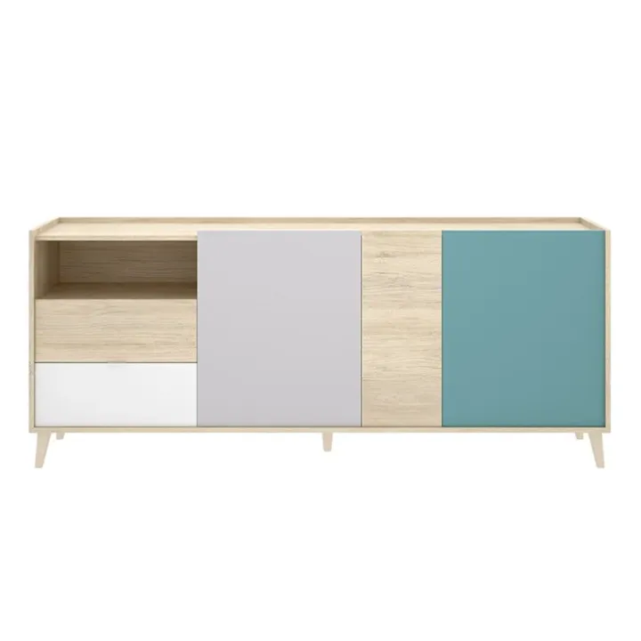 Credenza 180x75h cm soggiorno rovere grigio bianco petrolio Dominic