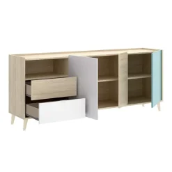 Credenza 180x75h cm soggiorno rovere grigio bianco petrolio Dominic