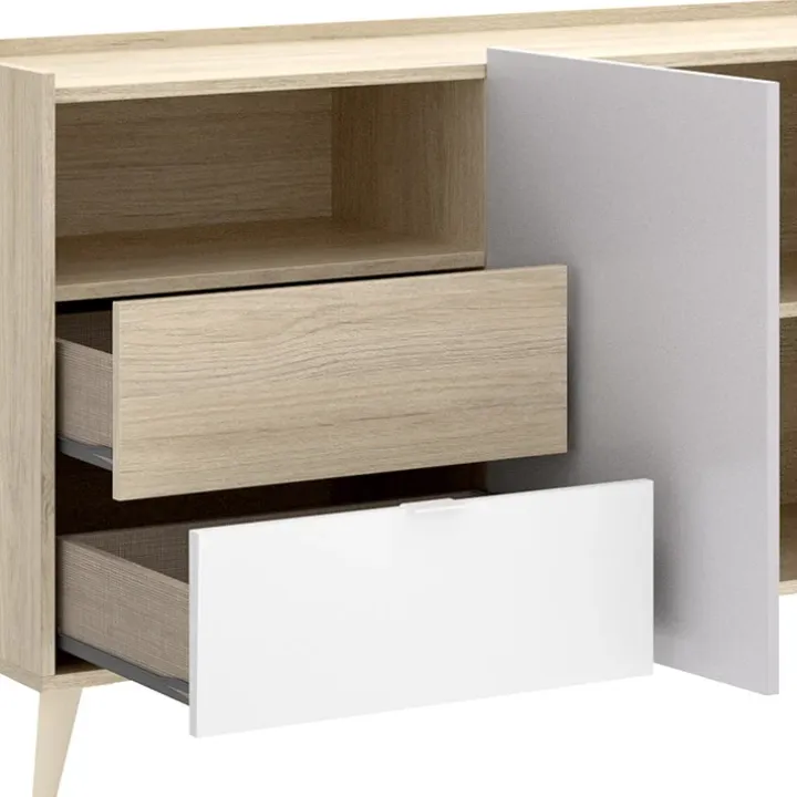 Credenza 180x75h cm soggiorno rovere grigio bianco petrolio Dominic