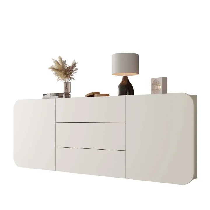 Credenza 180x70h cm sospesa 2 ante 3 cassetti beige Volia