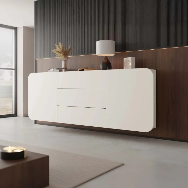 Credenza 180x70h cm sospesa 2 ante 3 cassetti beige Volia