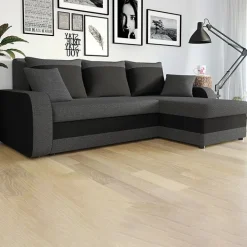 Divano angolare letto reversibile 238x147cm 3 posti grigio scuro nero Flow