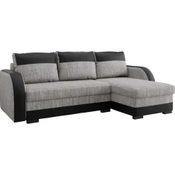 Divano angolare letto reversibile 230x140cm 3 posti grigio chiaro nero Metz