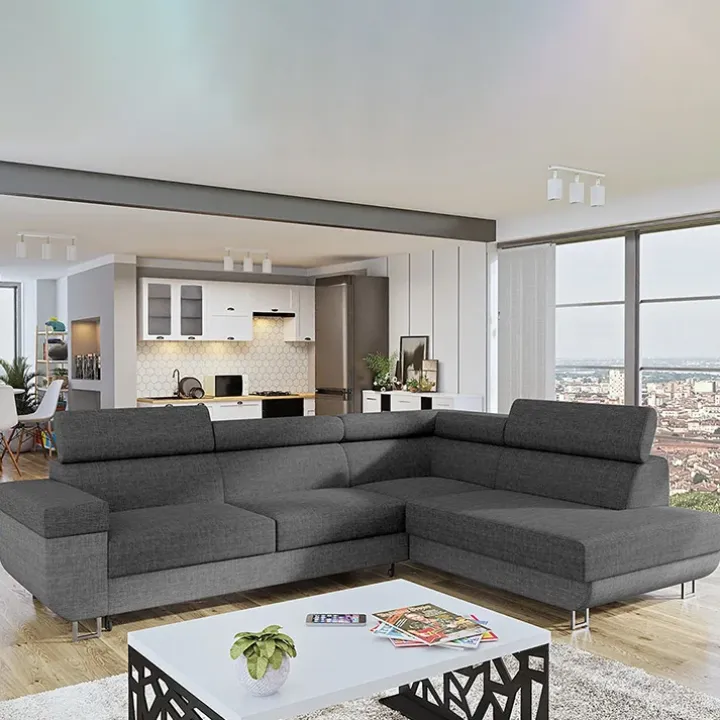 Divano letto angolare destra 5 posti 253x188cm grigio Almese