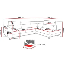 Divano letto angolare destra 5 posti 253x188cm grigio Almese
