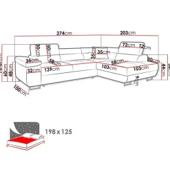 Divano letto angolare destra imbottito 274x203cm blu Bormio
