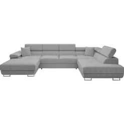 Divano letto angolare destra 5 posti 346x203cm con box contenitore a coste grigio Moirea