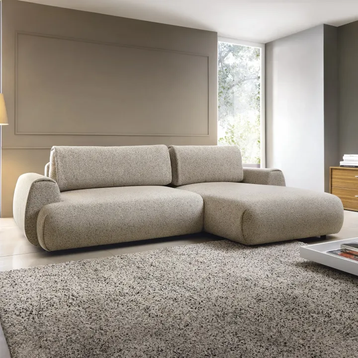 Divano letto angolare destra 3 posti 270x167cm tessuto beige Cloudify