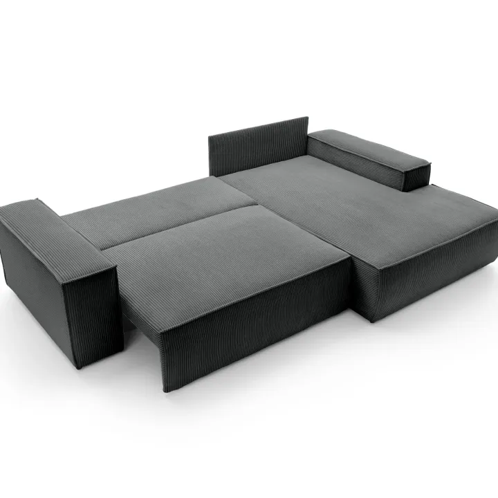 Divano letto angolare destra 3 posti 267x167cm velluto a coste antracite Relaxion