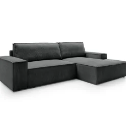 Divano letto angolare destra 3 posti 267x167cm velluto a coste antracite Relaxion