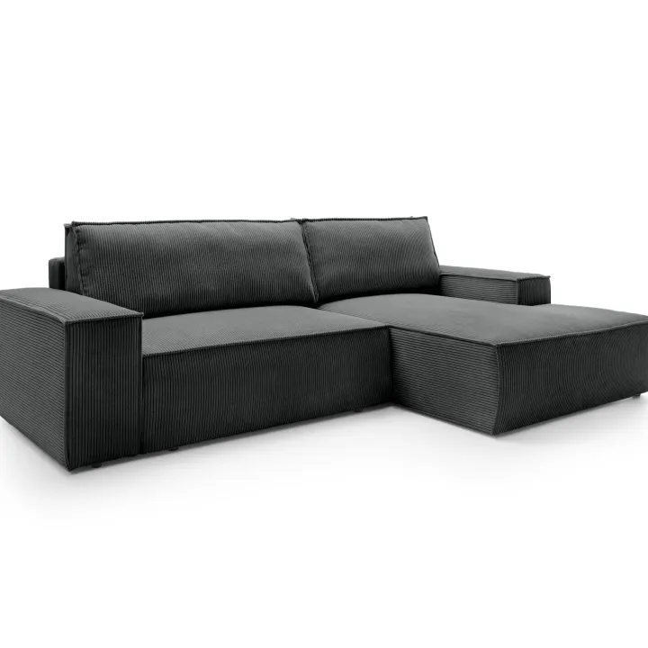 Divano letto angolare destra 3 posti 267x167cm velluto a coste antracite Relaxion