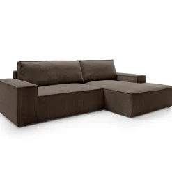 Divano letto angolare destra 3 posti 267x167cm velluto a coste marrone Relaxion