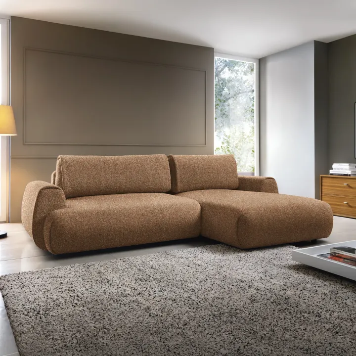 Divano letto angolare destra 3 posti 270x167cm tessuto arancio Cloudify