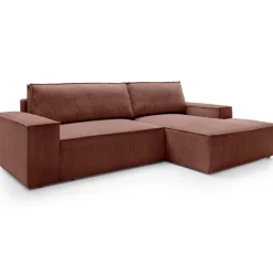 Divano letto angolare destra 3 posti 267x167cm velluto a coste rosa Relaxion
