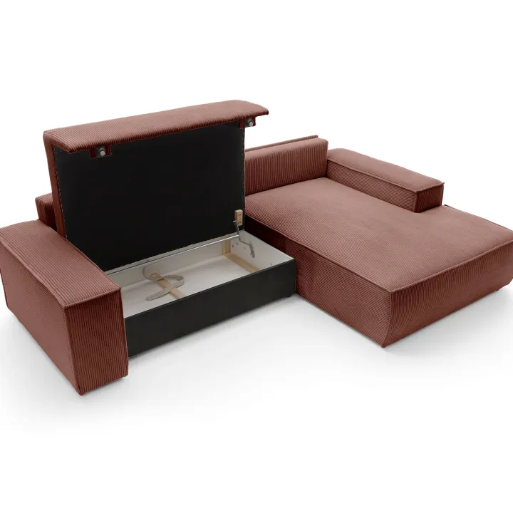 Divano letto angolare destra 3 posti 267x167cm velluto a coste rosa Relaxion
