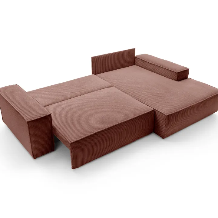 Divano letto angolare destra 3 posti 267x167cm velluto a coste rosa Relaxion