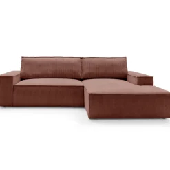 Divano letto angolare destra 3 posti 267x167cm velluto a coste rosa Relaxion