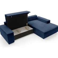 Divano letto angolare destra 3 posti 267x167cm velluto a coste blu Relaxion
