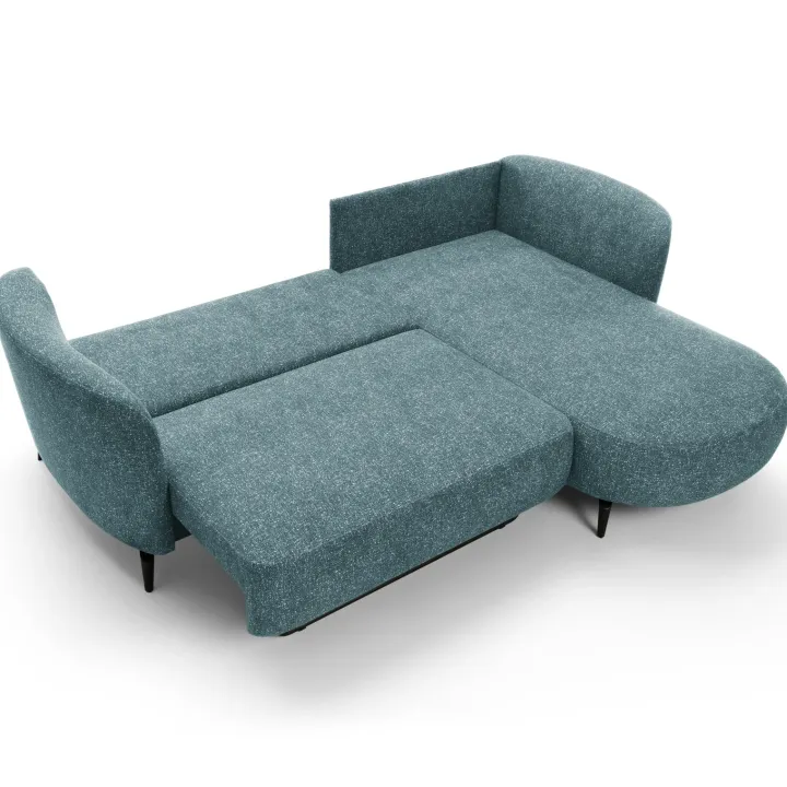Divano letto angolare destra 3 posti 260x180cm tessuto bouclè azzurro Repose