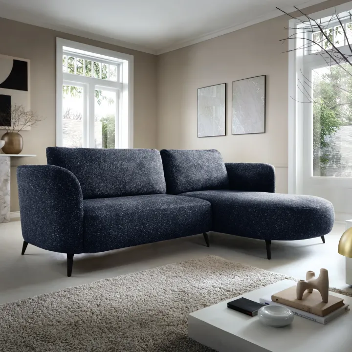Divano letto angolare destra 3 posti 260x180cm tessuto bouclè blu Repose