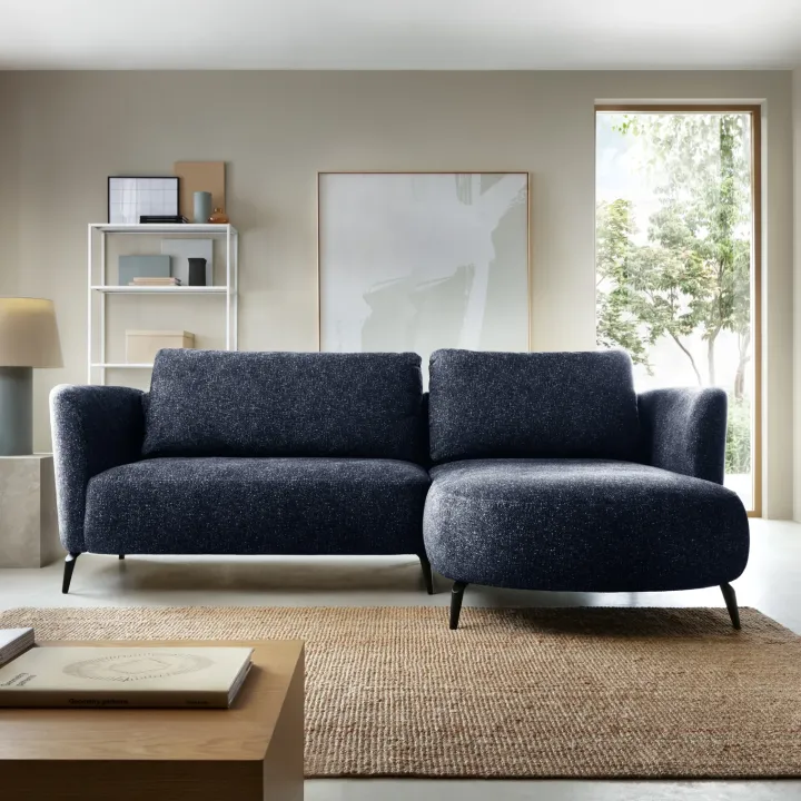 Divano letto angolare destra 3 posti 260x180cm tessuto bouclè blu Repose