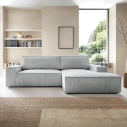 Divano letto angolare destra 3 posti 267x167cm velluto a coste grigio chiaro Relaxion