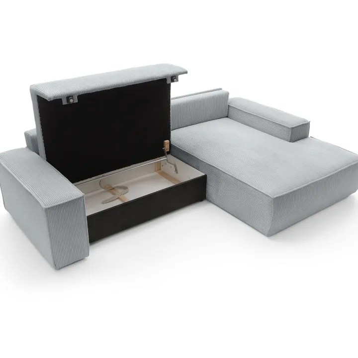 Divano letto angolare destra 3 posti 267x167cm velluto a coste grigio chiaro Relaxion