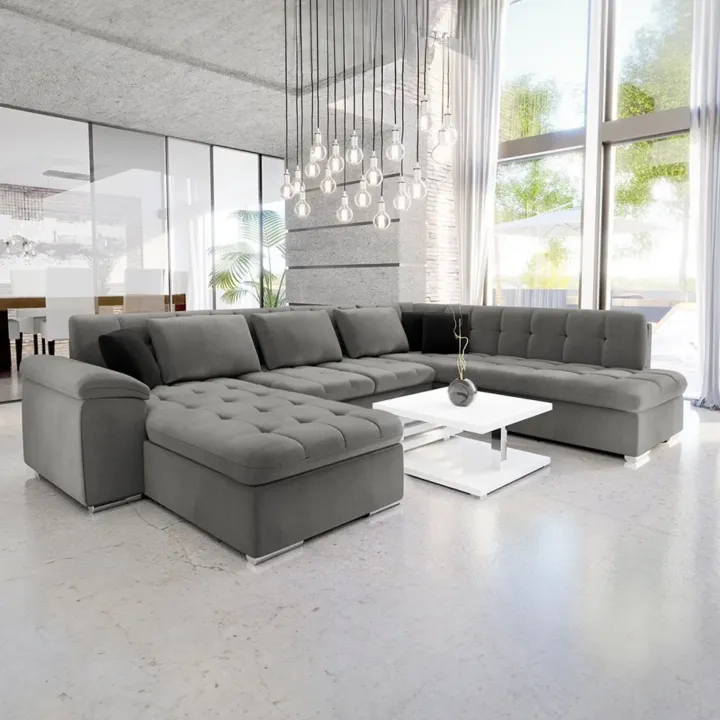 Divano letto angolare destra 5 posti 350x205cm grigio Agliana
