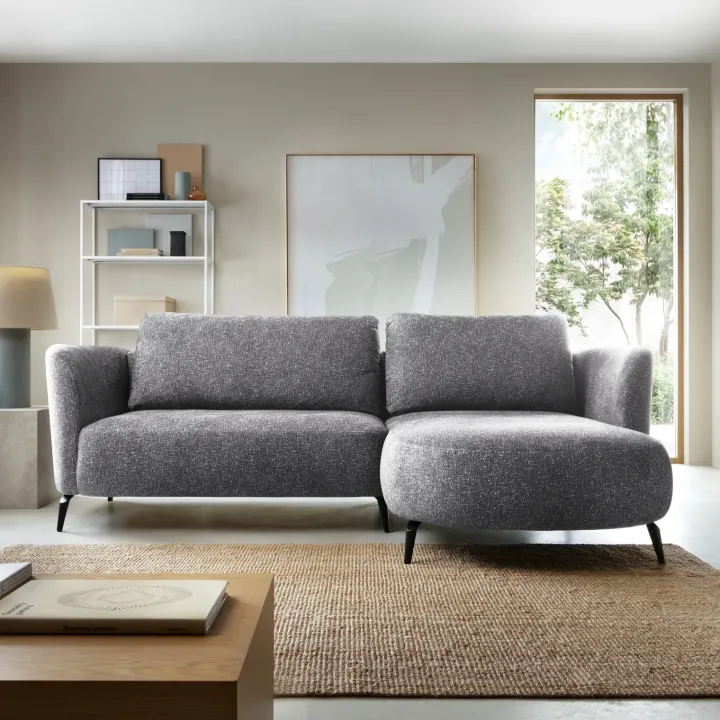 Divano letto angolare destra 3 posti 260x180cm tessuto bouclè grigio Repose